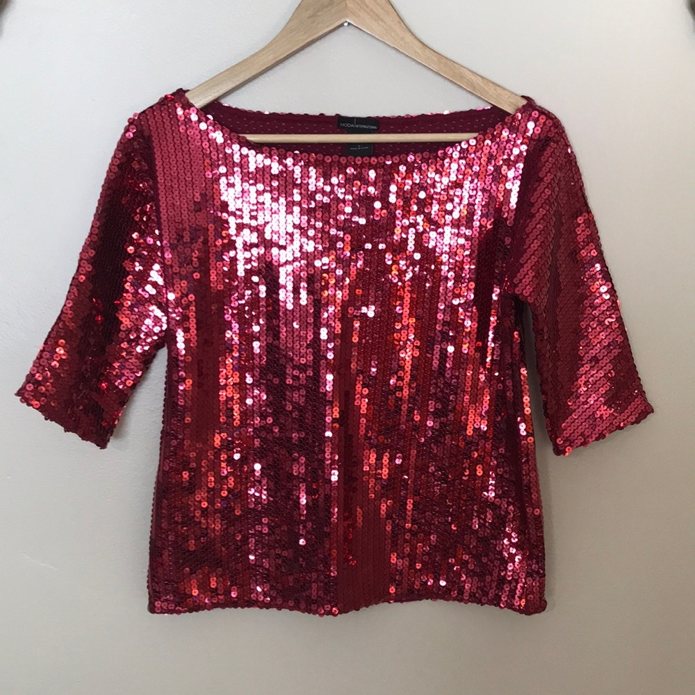 NEW Moda International‎ Pink Sequin Top.